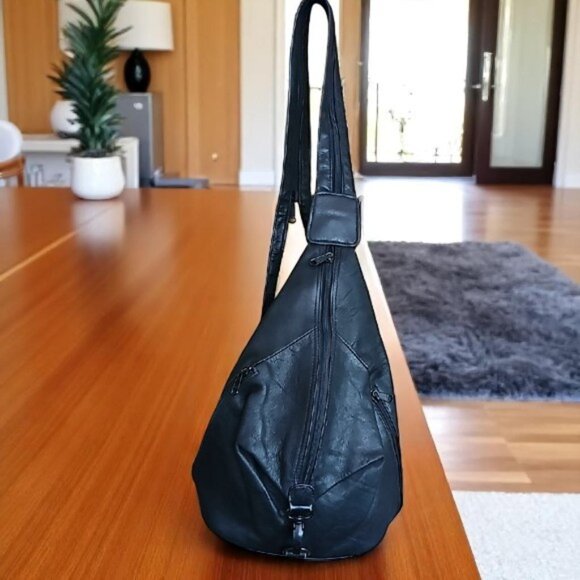 Convertible bag pack cross body bag genuine leather unisex zippered adjustable - Picture 3 of 16